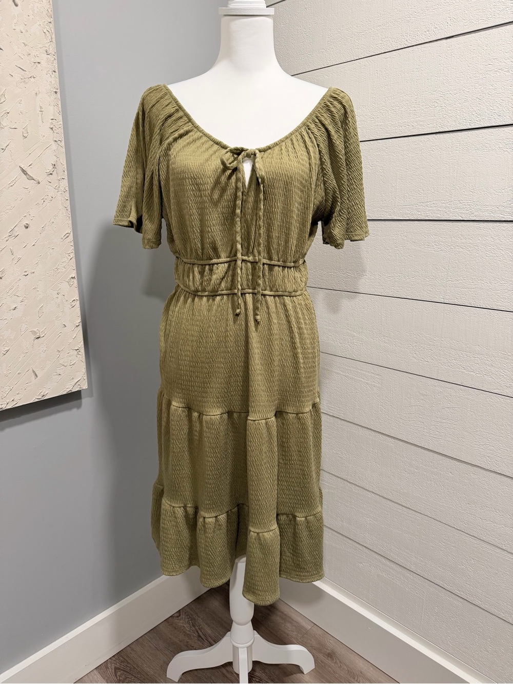 Olive Green Tiered Midi Dress